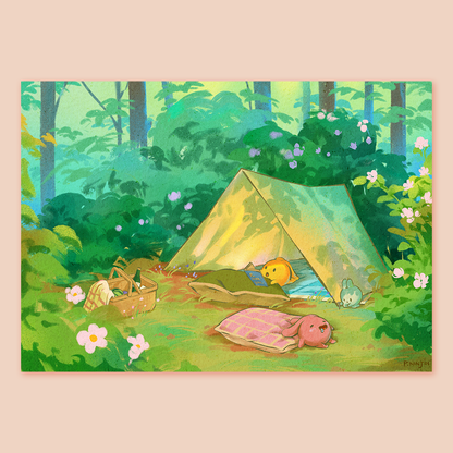 Camping Bunnies Art Print