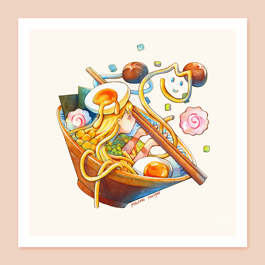Cat Ramen Art Print