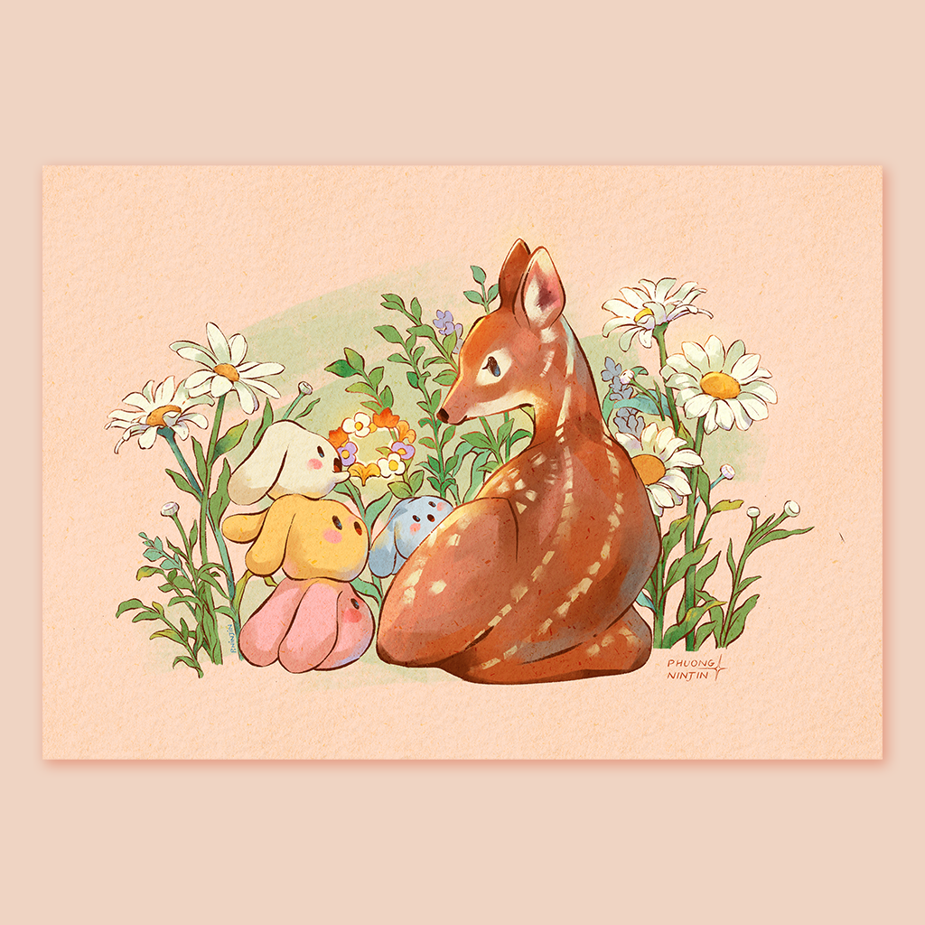 Fawn & Bunnies ++Giclée Print ++